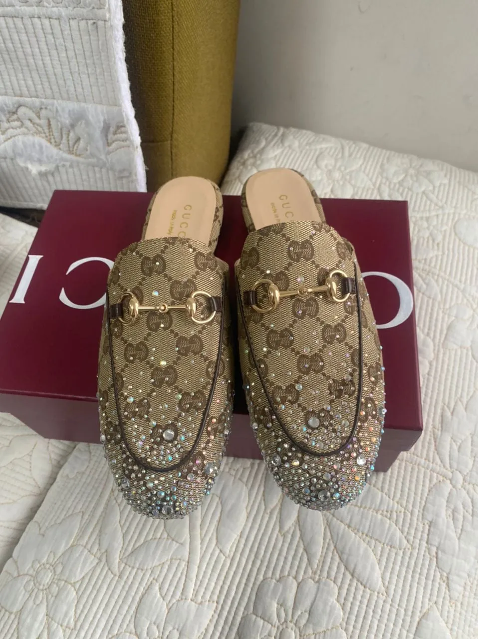 Princetown Crystal GG Canvas Mules