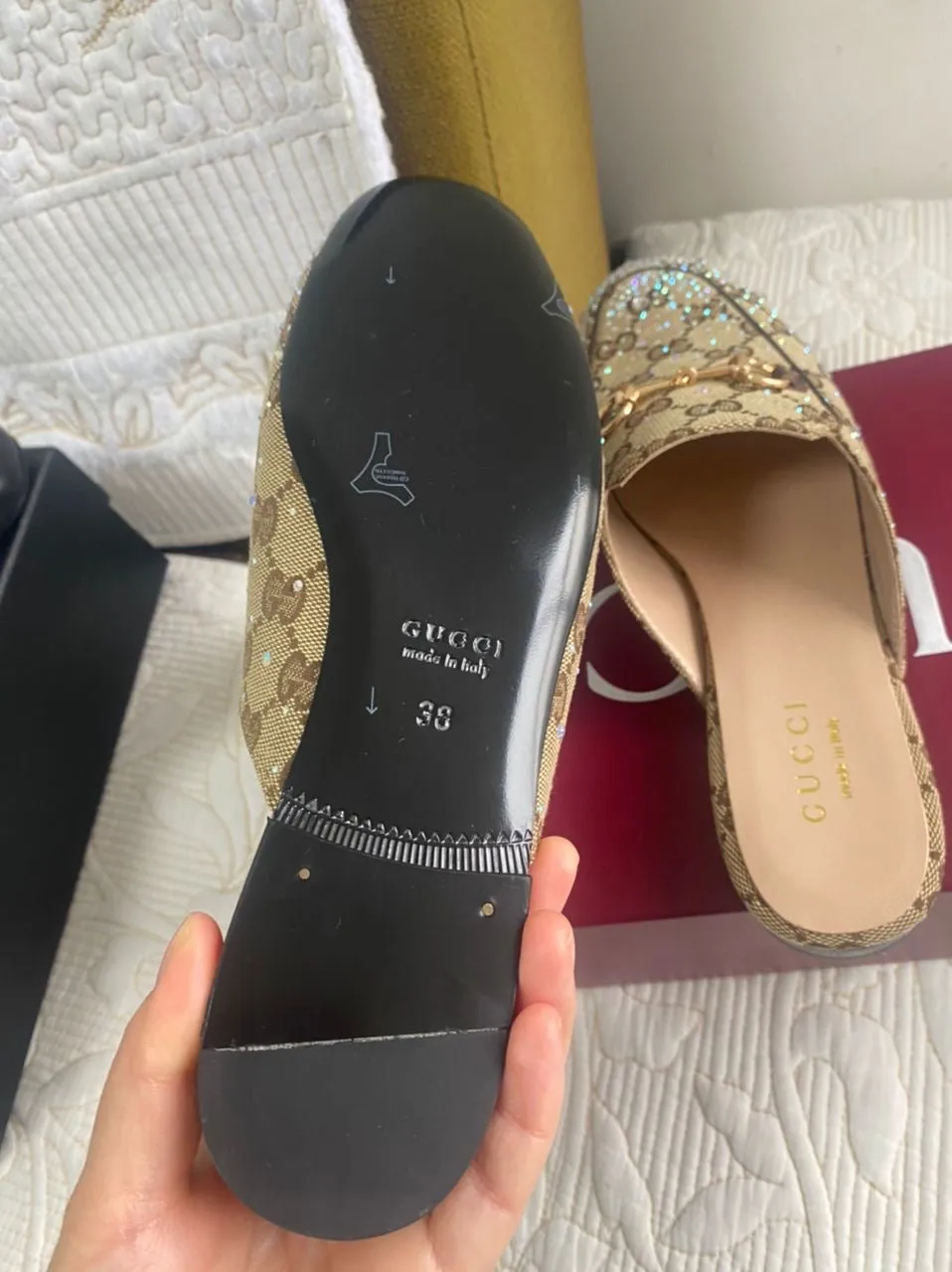 Princetown Crystal GG Canvas Mules