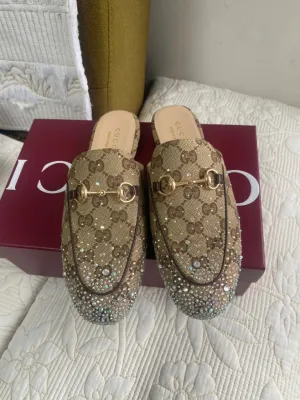 Princetown Crystal GG Canvas Mules