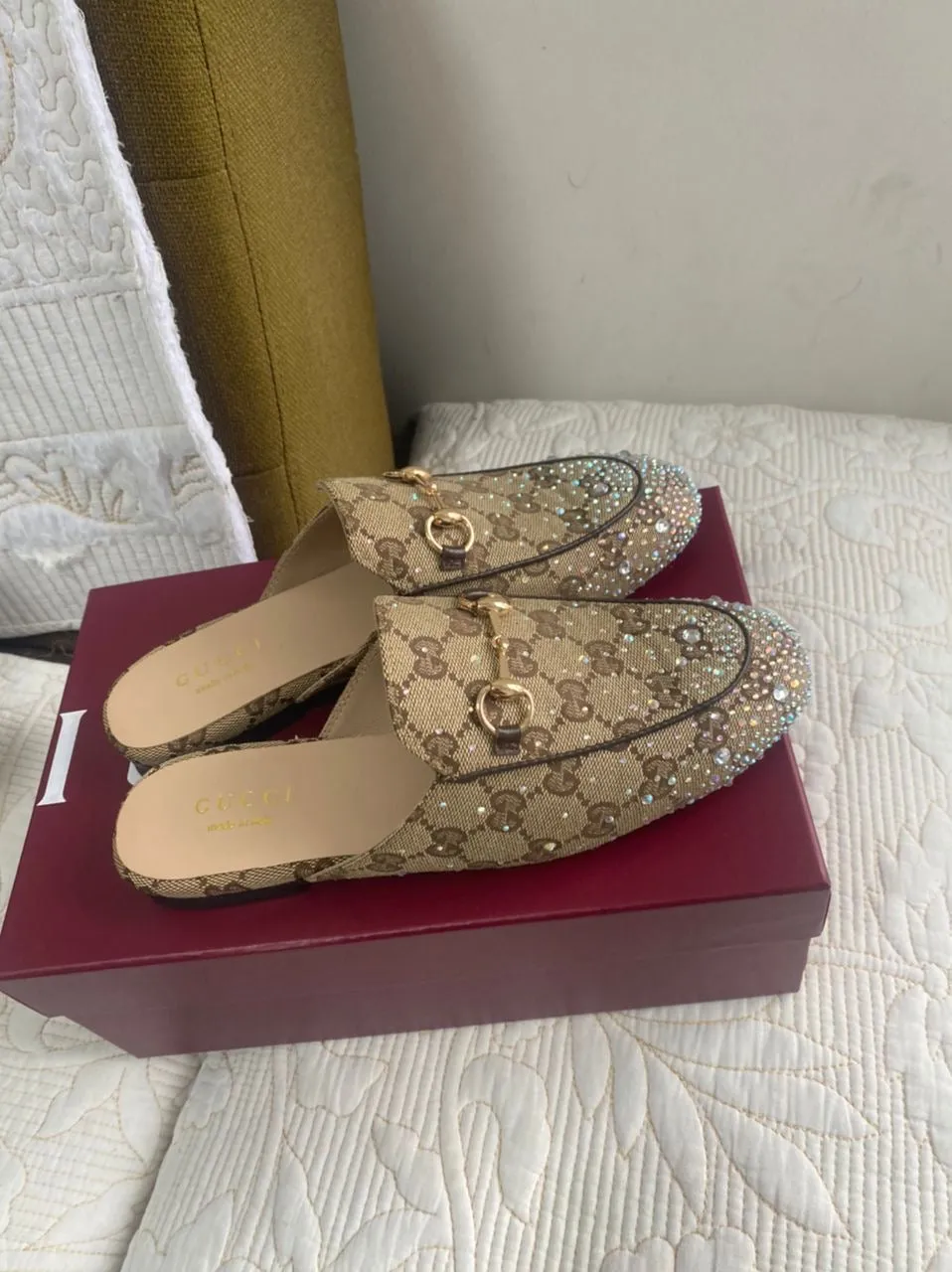 Princetown Crystal GG Canvas Mules