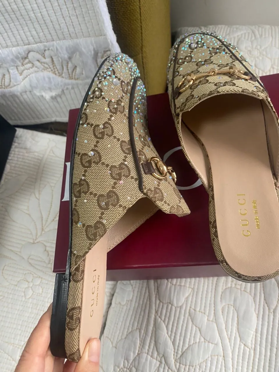 Princetown Crystal GG Canvas Mules