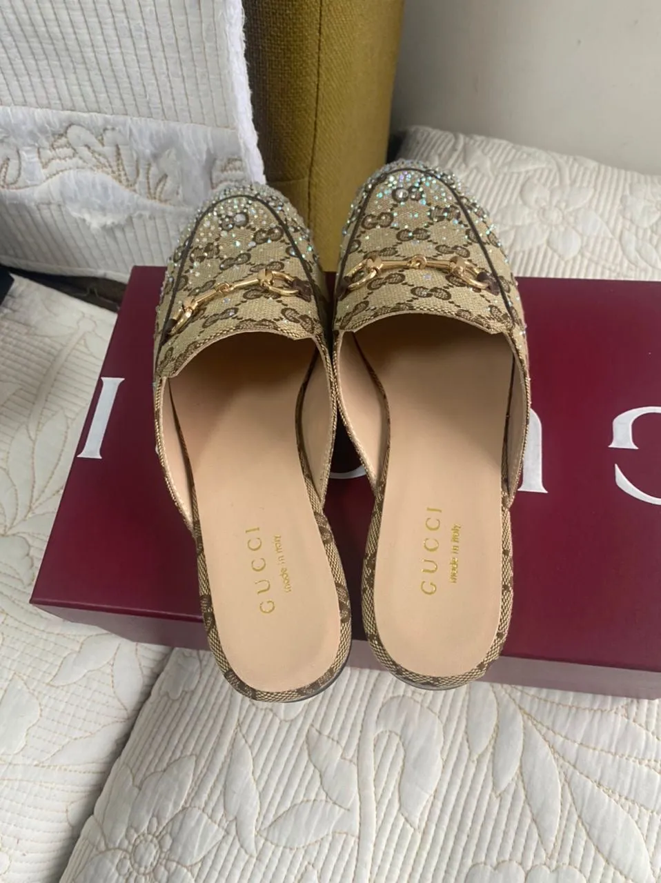 Princetown Crystal GG Canvas Mules