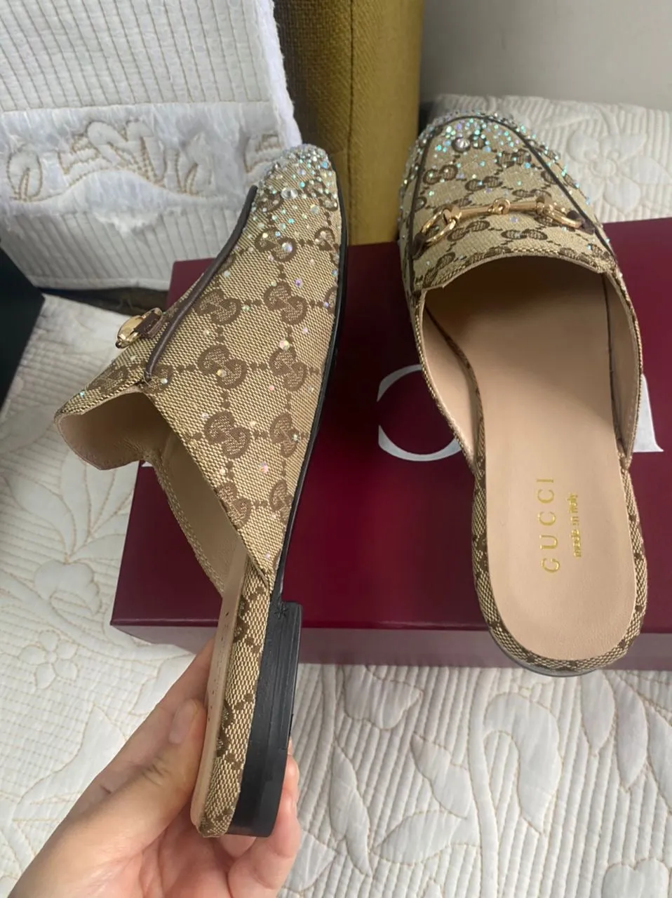 Princetown Crystal GG Canvas Mules
