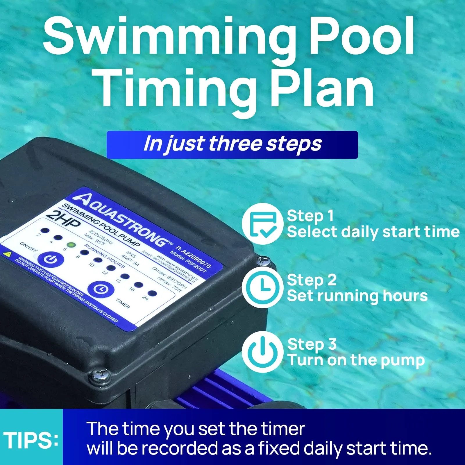 PSP150T 1.5 HP  220V Pool Pump with Timer, 8100 GPH