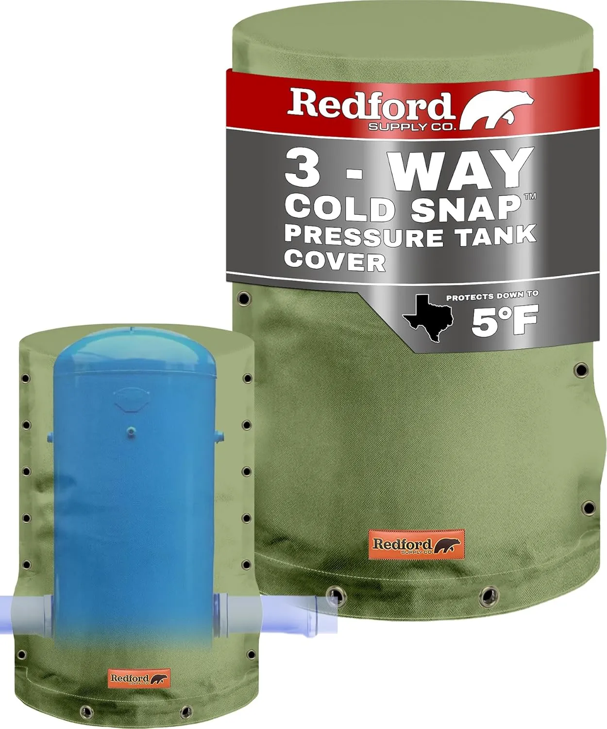 Redford Supply Co. Cold Snap (5°F) Round Pressure Tank Cover Insulation, 3-Way Round, 20"Diameter x 44"H, Water Well Tank Covers Insulated, Well Pump Cover Insulated Freeze Proof, for Winter (Green)