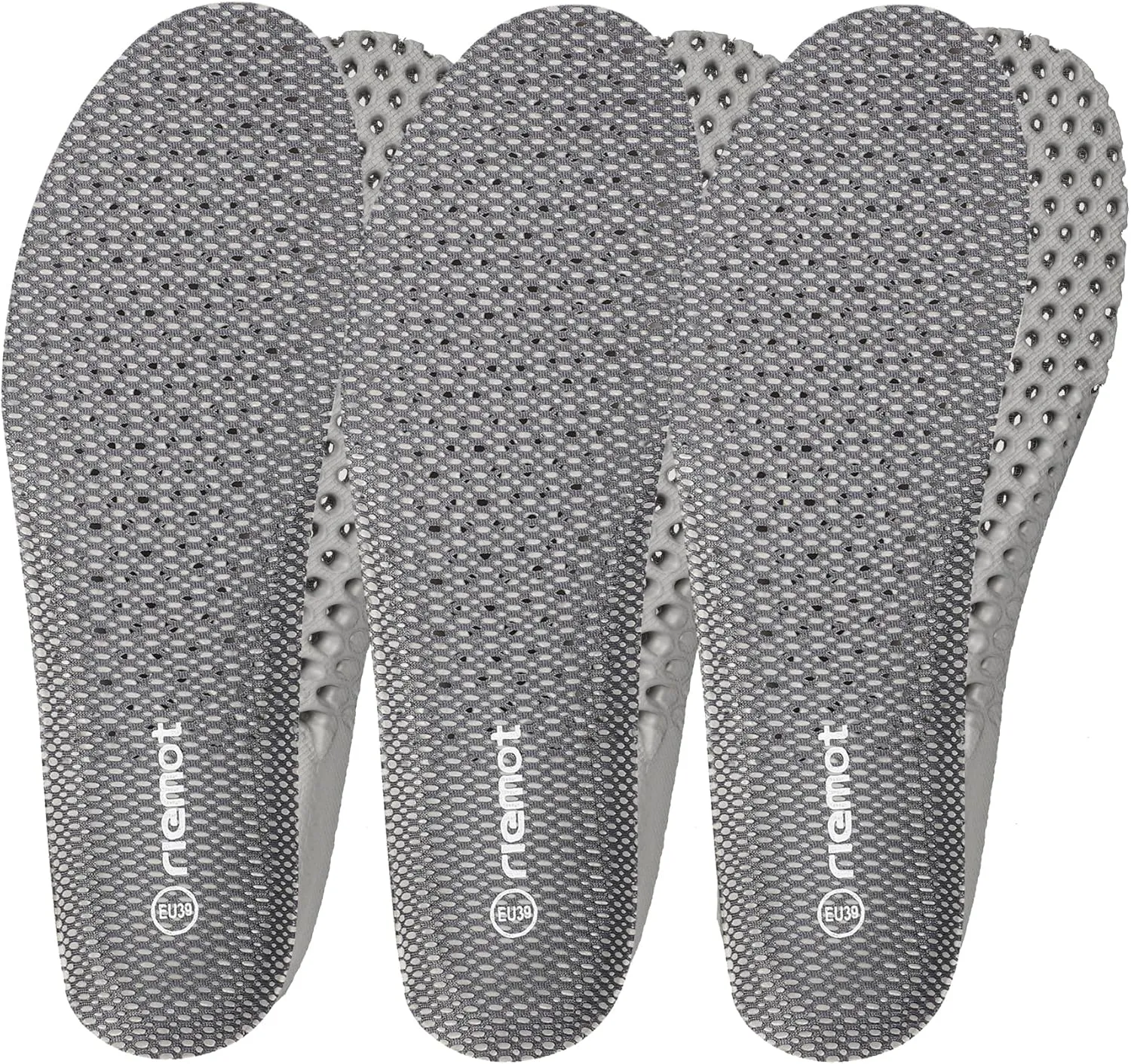 riemot 3 Pairs Shoe Insoles for Men Breathable Honeycomb Water Shoes Inserts Cushioning Shock Absorbing Insole Replacement Insoles for Work Shoes Grey US12/ EU45