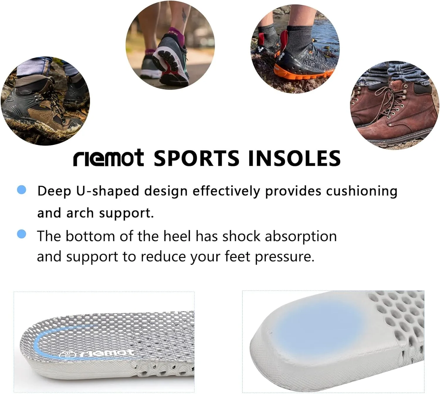 riemot 3 Pairs Shoe Insoles for Men Breathable Honeycomb Water Shoes Inserts Cushioning Shock Absorbing Insole Replacement Insoles for Work Shoes Grey US12/ EU45