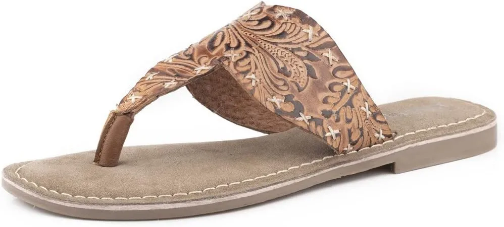ROPER Women's Tan Floral Embossed Leather Sandal
