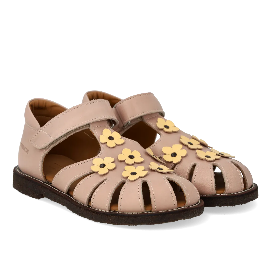 Sandal with floral applications