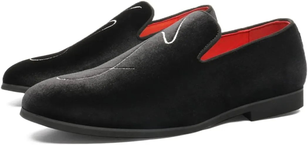 Santimon Men's Loafers Velvet Embroidery Slip on Penny Party Wedding Prom Shoes