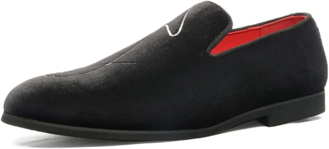 Santimon Men's Loafers Velvet Embroidery Slip on Penny Party Wedding Prom Shoes