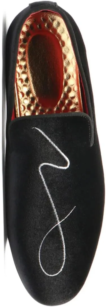 Santimon Men's Loafers Velvet Embroidery Slip on Penny Party Wedding Prom Shoes