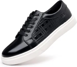 Santimon Men's Low-Top Leather Sneakers Classic Plaid Slip On Shoes
