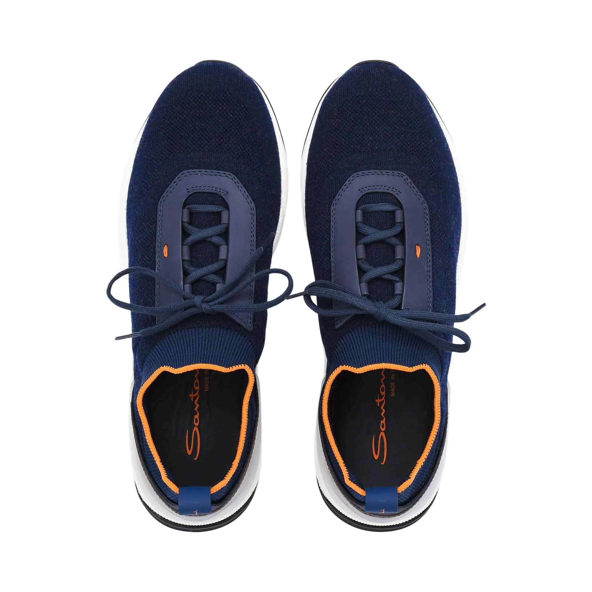 Santoni Men's Knit Navy & Orange Sneaker