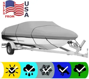 SBU Grey Heavy-Duty Boat Cover Compatible for SEA RAY 205 Sport 2013-600 Denier Woven Polyester - 2 Year Warranty & Storage Bag Included