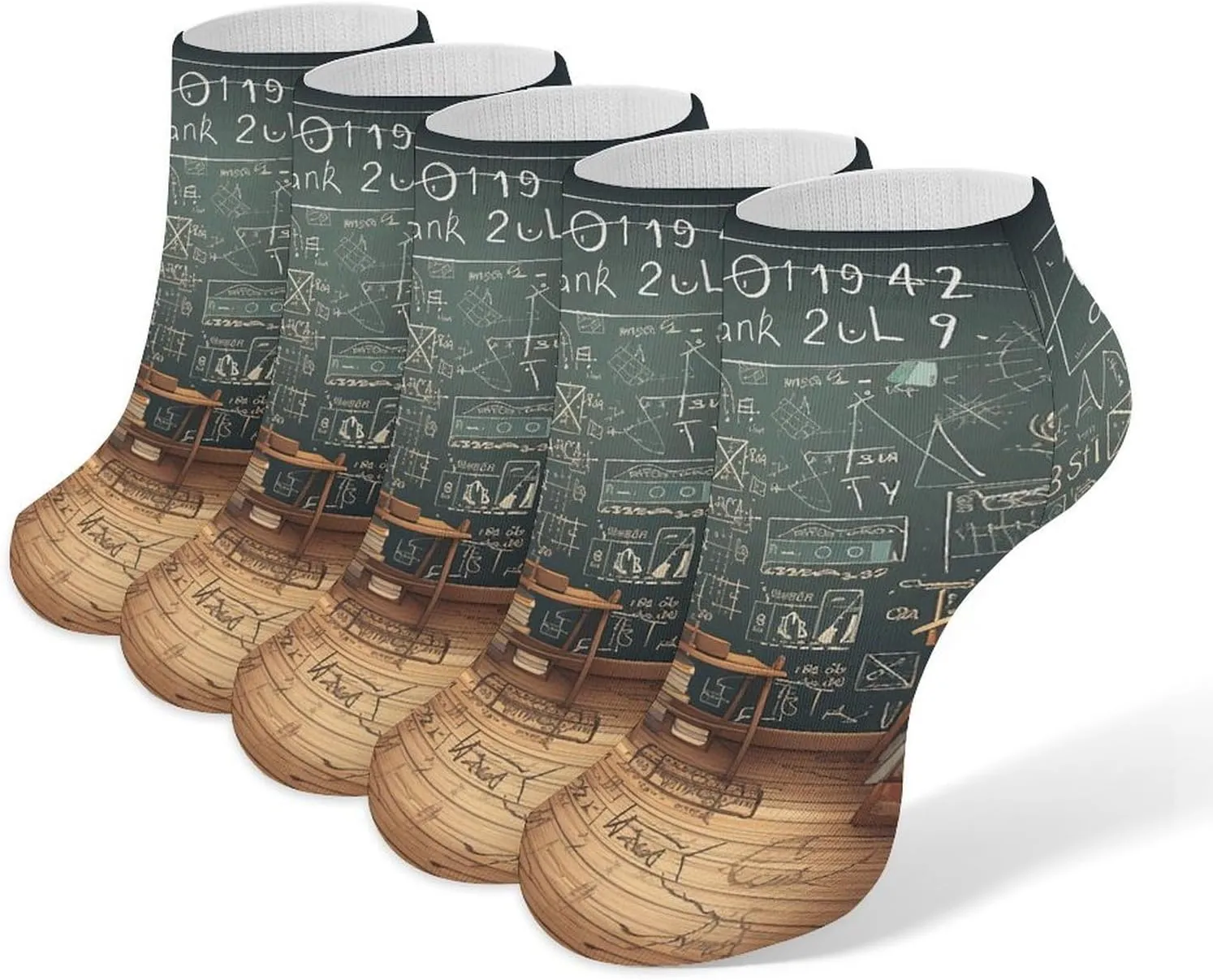 School Math Ankle Socks for Men & Women, 5 Pairs Breathable Soft Low Cut Socks, Stretch Sweat Wicking Sox