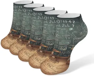 School Math Ankle Socks for Men & Women, 5 Pairs Breathable Soft Low Cut Socks, Stretch Sweat Wicking Sox
