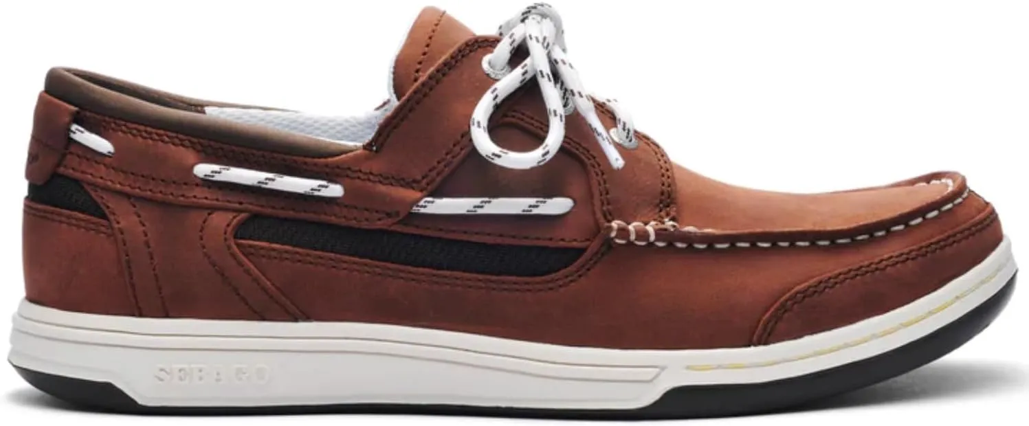 Sebago Triton Three Eyelets Boat Shoes - Waxed Nubuck Leather Moccasins with Breathable Mesh Lining, Comfy EVA Insole, and Rubber Outsole