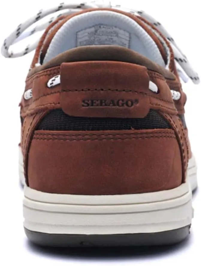 Sebago Triton Three Eyelets Boat Shoes - Waxed Nubuck Leather Moccasins with Breathable Mesh Lining, Comfy EVA Insole, and Rubber Outsole