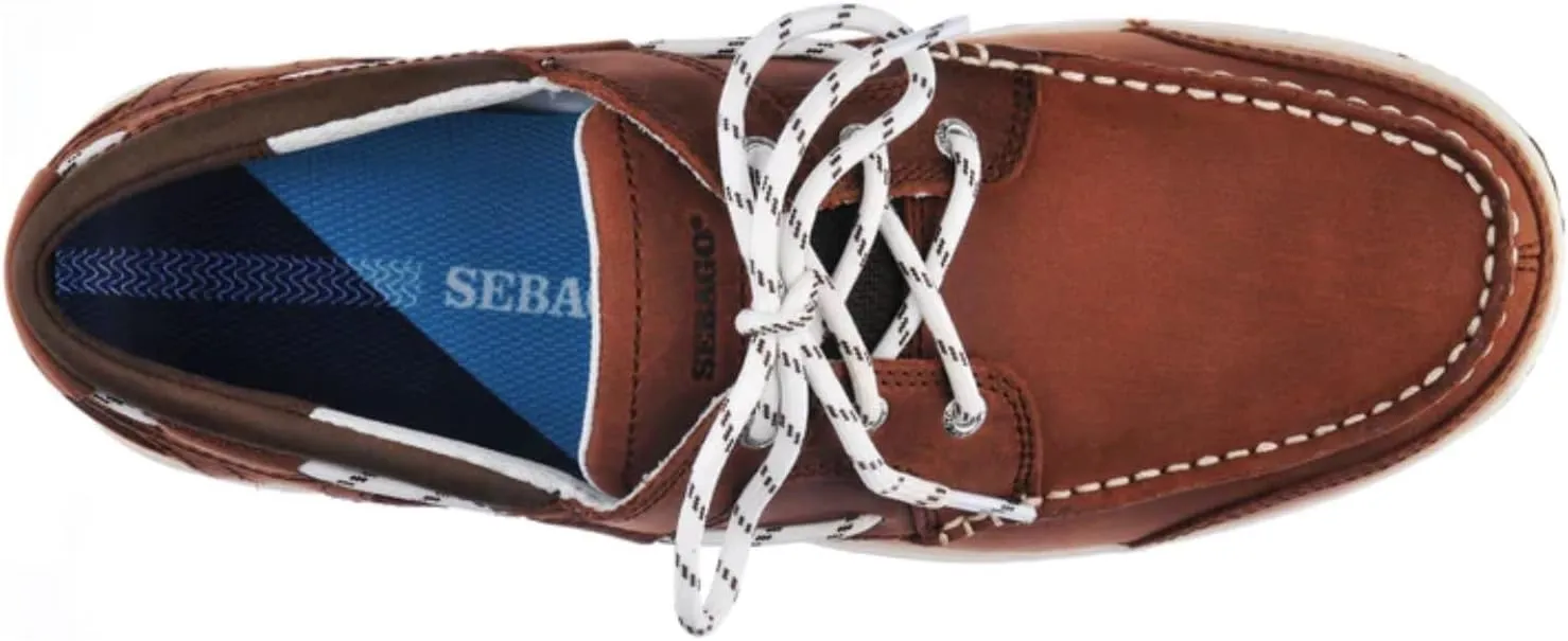 Sebago Triton Three Eyelets Boat Shoes - Waxed Nubuck Leather Moccasins with Breathable Mesh Lining, Comfy EVA Insole, and Rubber Outsole