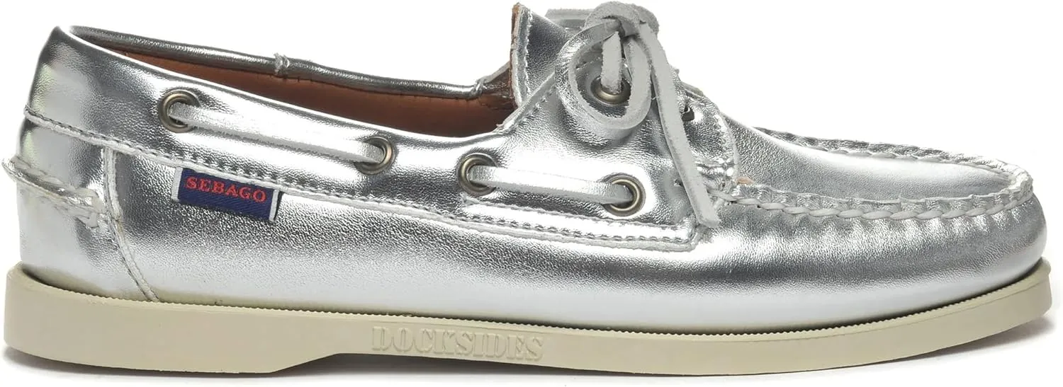 Sebago Women's Docksides Portland Met Boat Shoe – Handsewn Leather Moccasin with Non-Marking Rubber Sole