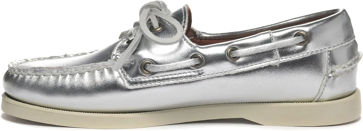Sebago Women's Docksides Portland Met Boat Shoe – Handsewn Leather Moccasin with Non-Marking Rubber Sole
