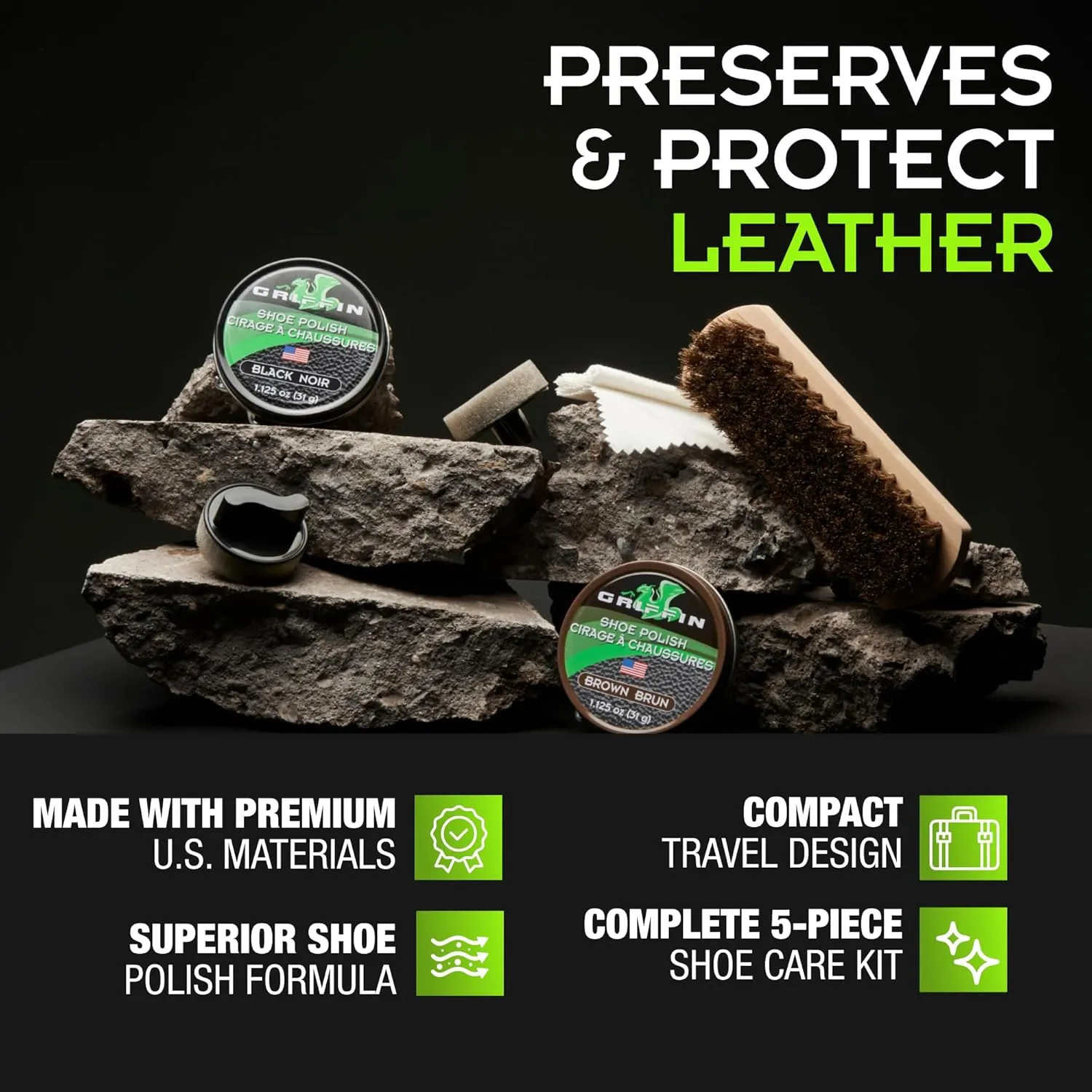 Shoe Care, Travel Shoe Shine Kit - Made in the USA