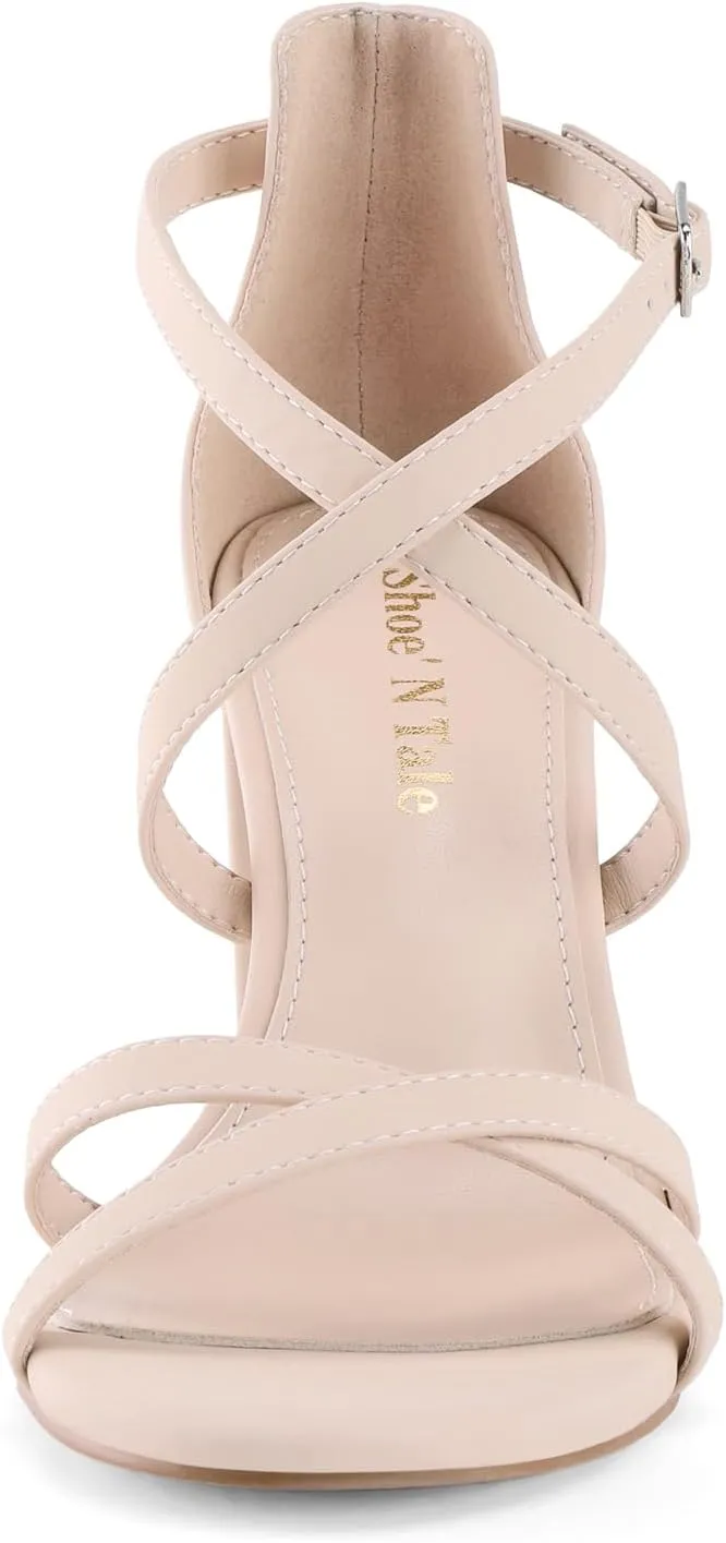 Shoe'N Tale Chunky Block High Strappy Heels for Women Pump Heeled Sandals Open Toe Ankle Strap Buckle Party Wedding Prom Dress Shoes