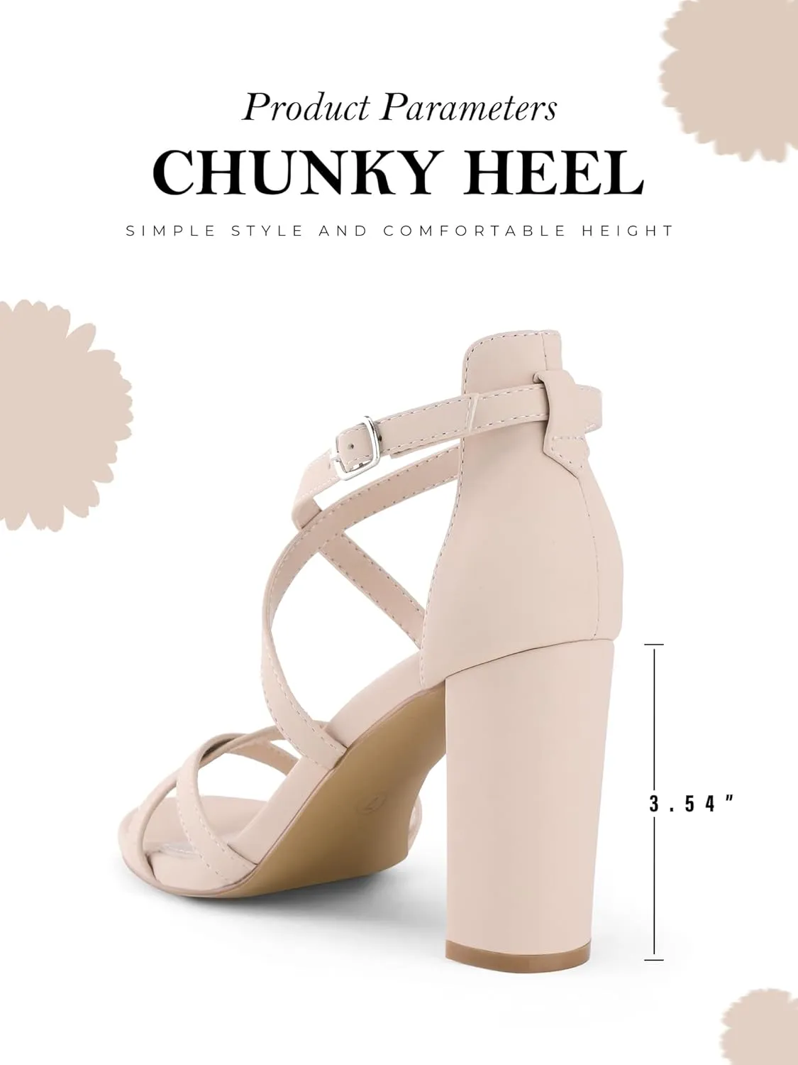 Shoe'N Tale Chunky Block High Strappy Heels for Women Pump Heeled Sandals Open Toe Ankle Strap Buckle Party Wedding Prom Dress Shoes