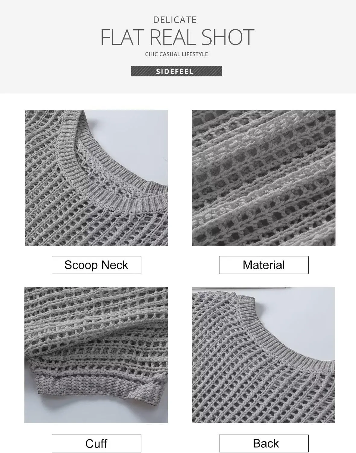 Sidefeel Women's Crochet Tops Short Sleeve Sweater 2025 Fashion Hollow Out Scoop Neck Pullover Knit Tops Cover Ups