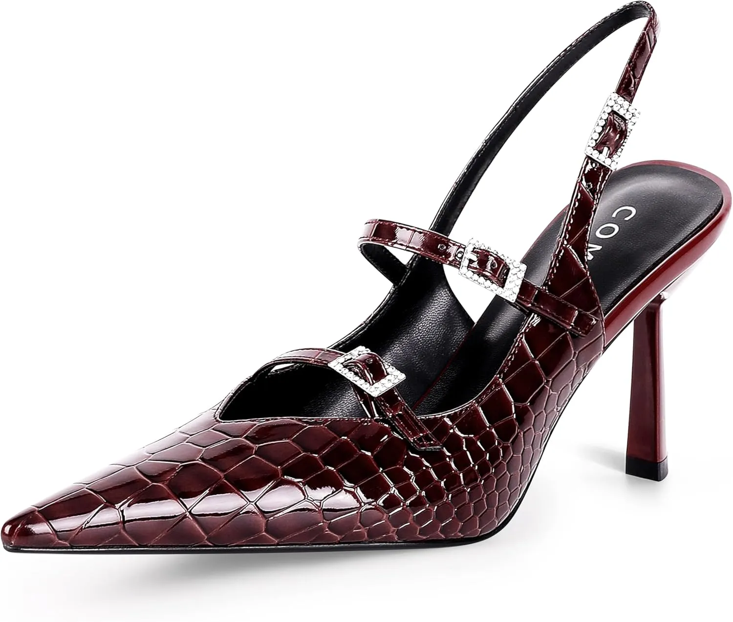 Slingback Heels for Women with Crystal Straps Pointed Toe Dress Sandals with Kitten Heel for Wedding Office Party or Formal Events