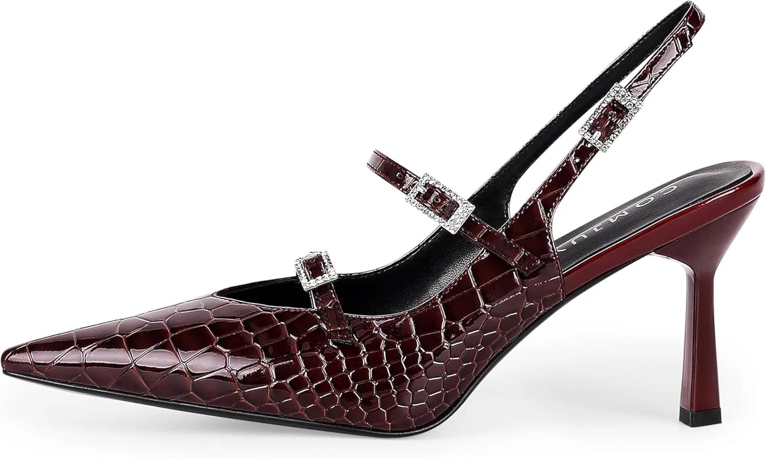 Slingback Heels for Women with Crystal Straps Pointed Toe Dress Sandals with Kitten Heel for Wedding Office Party or Formal Events