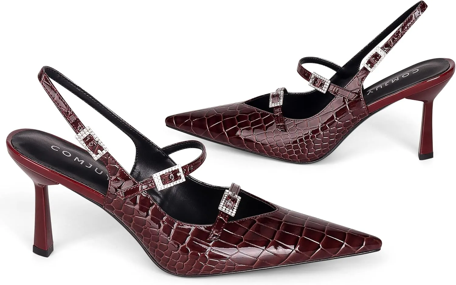Slingback Heels for Women with Crystal Straps Pointed Toe Dress Sandals with Kitten Heel for Wedding Office Party or Formal Events