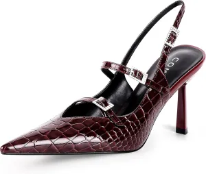 Slingback Heels for Women with Crystal Straps Pointed Toe Dress Sandals with Kitten Heel for Wedding Office Party or Formal Events