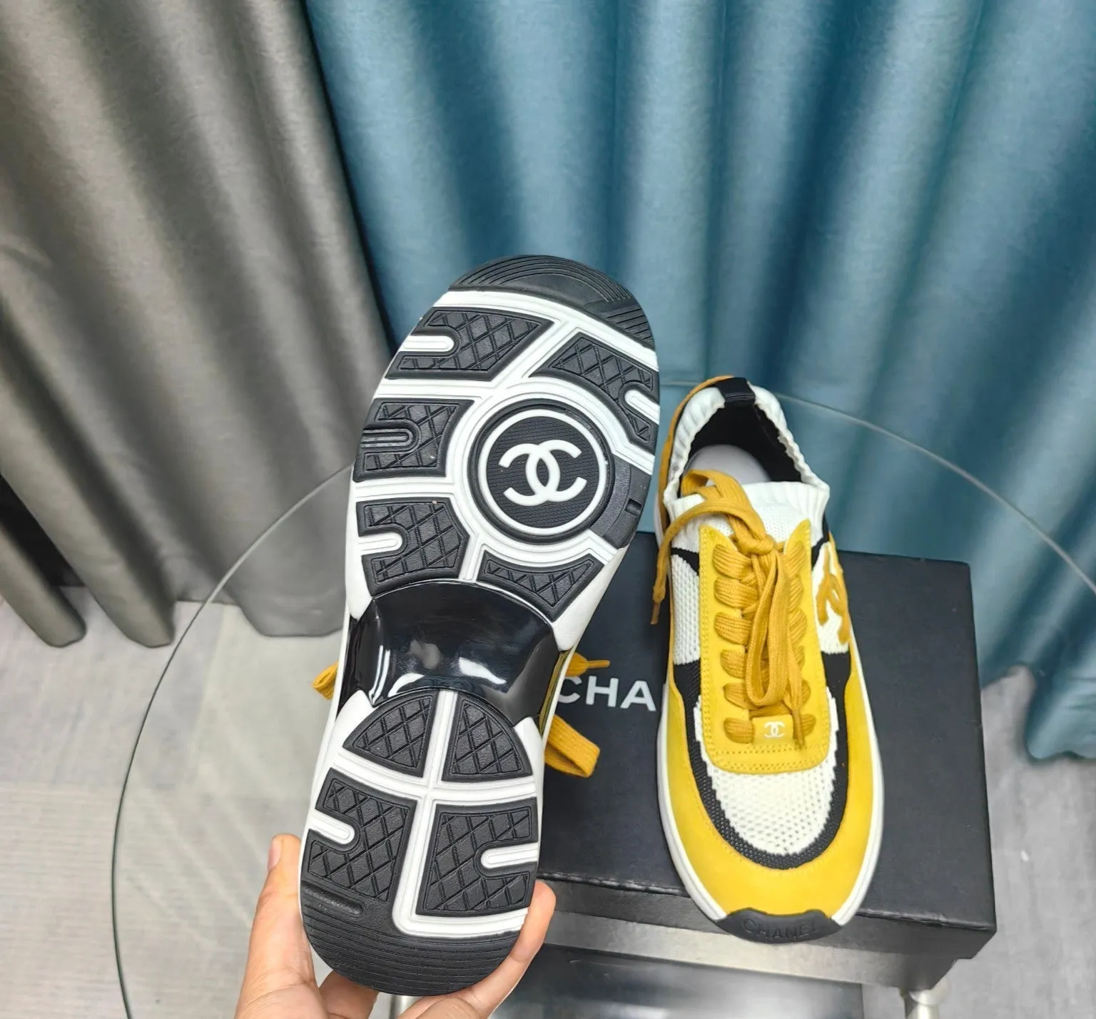 Sneaker Yellow Suede And Mesh White Special members discount CHANEL Fabric Polyester Referral discount