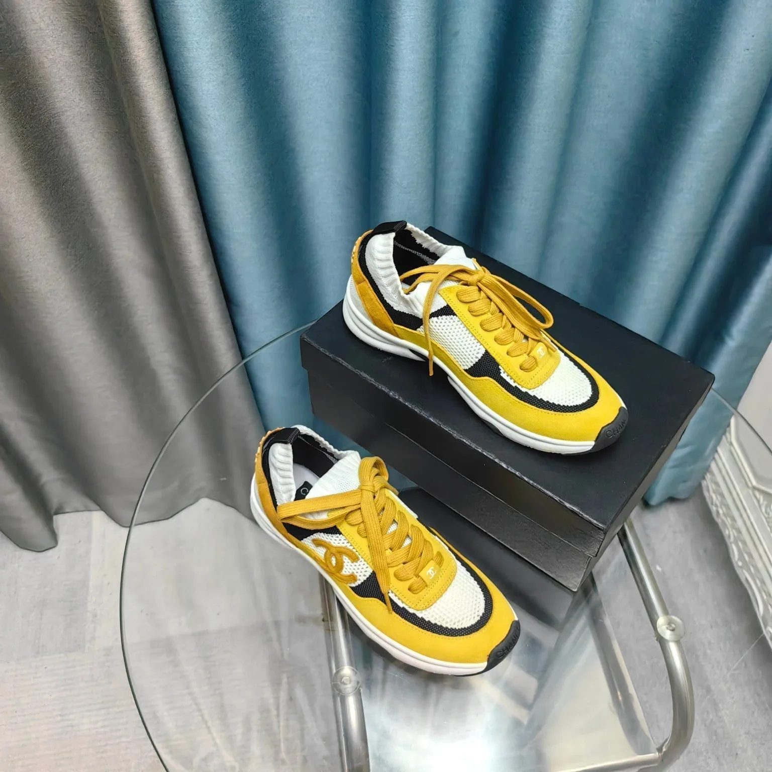 Sneaker Yellow Suede And Mesh White Special members discount CHANEL Fabric Polyester Referral discount