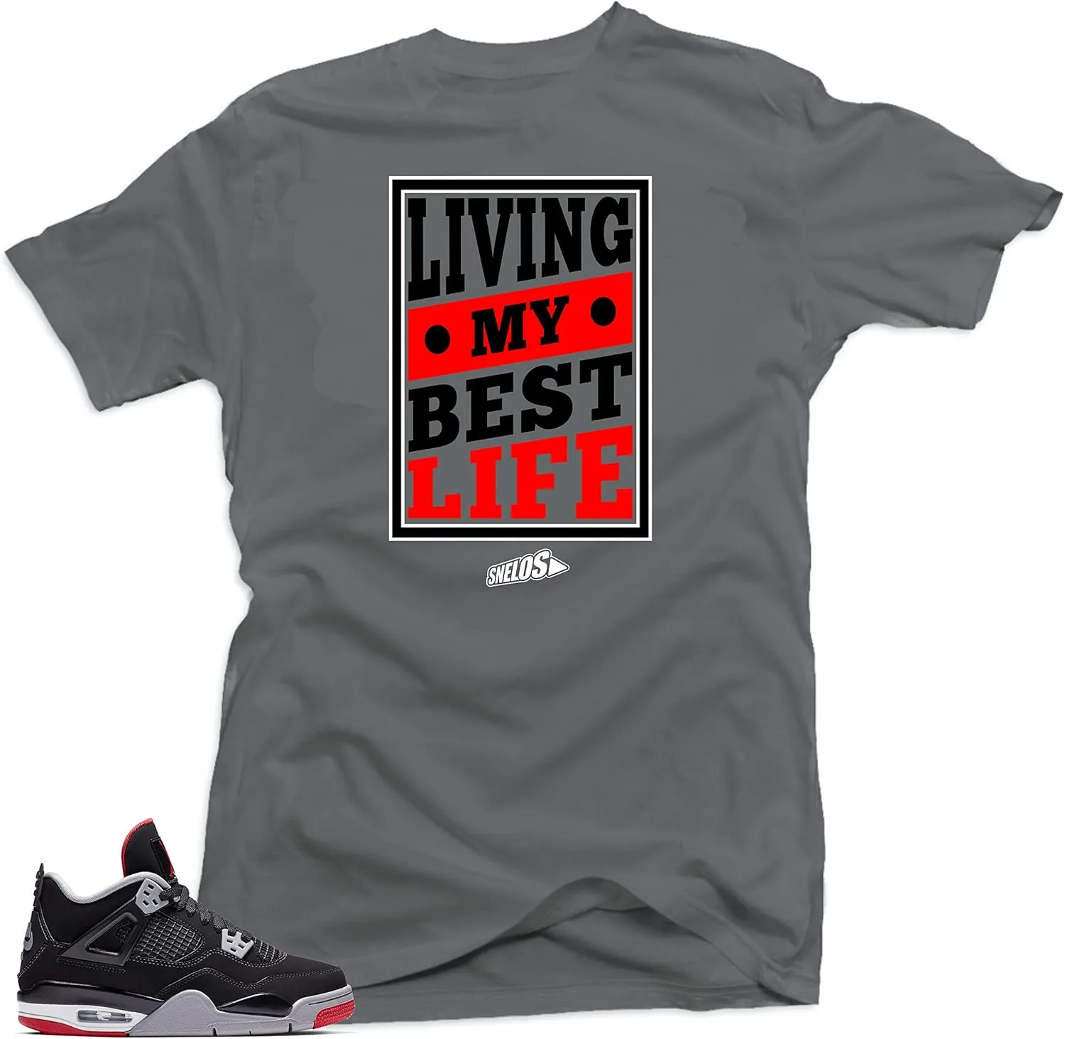 SNELOS Shirt to Match Jordan 4 Bred Match Sneaker Tee
