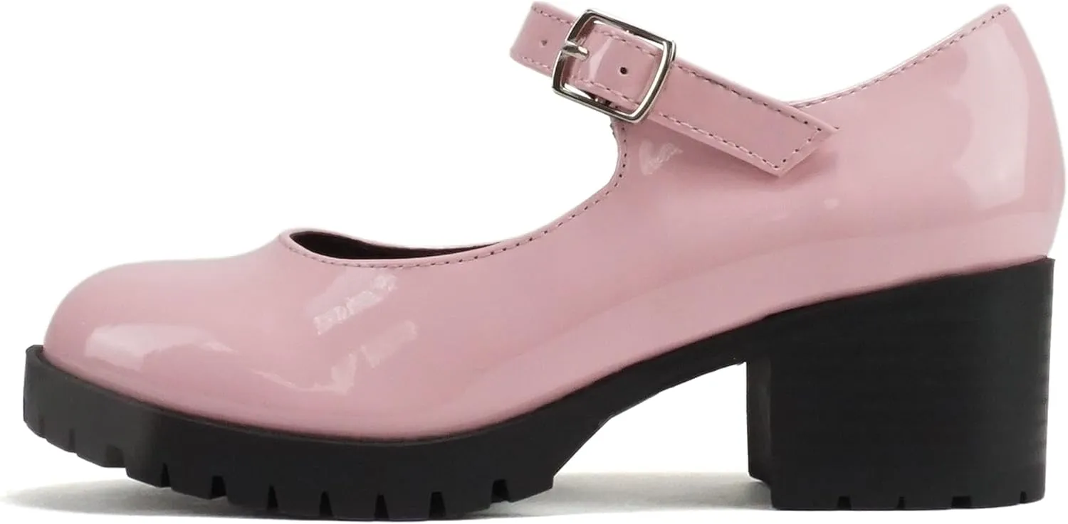 Soda Boxer-2 Kids/Children/Girls Fashion Mary Jane Style Rounded Chunky Block Lug Sole Heel with Adjustable Strap
