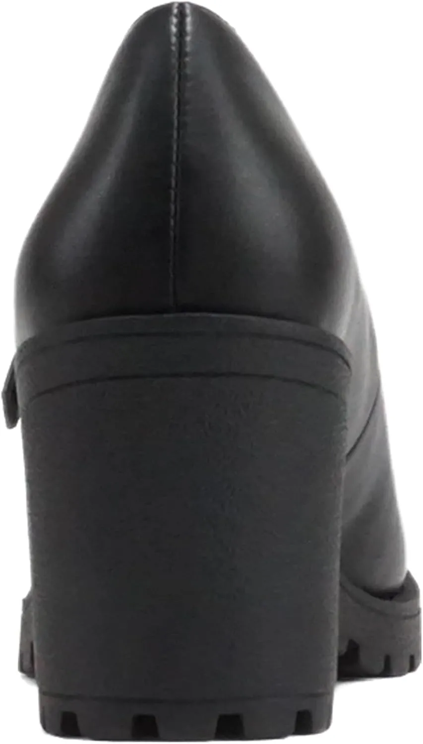 Soda “Eviana” ~ Women Mary Jane Round Toe Mid Chunky Block Heel Lug Sole Pump with Adjustable Strap