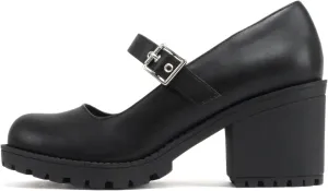 Soda “Eviana” ~ Women Mary Jane Round Toe Mid Chunky Block Heel Lug Sole Pump with Adjustable Strap