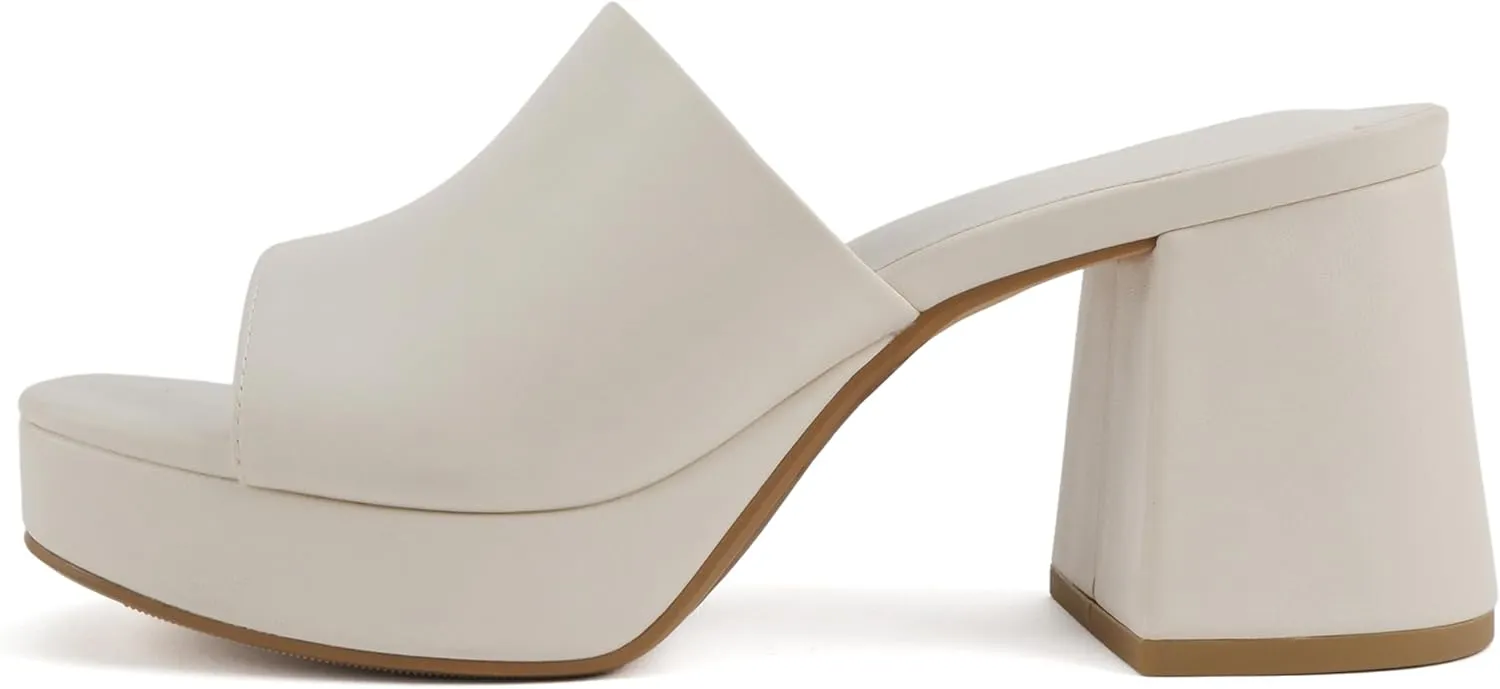Soda “Zafer” ~ Women Square Toe Single Band Upper Medium Heel Platform Slide Sandal