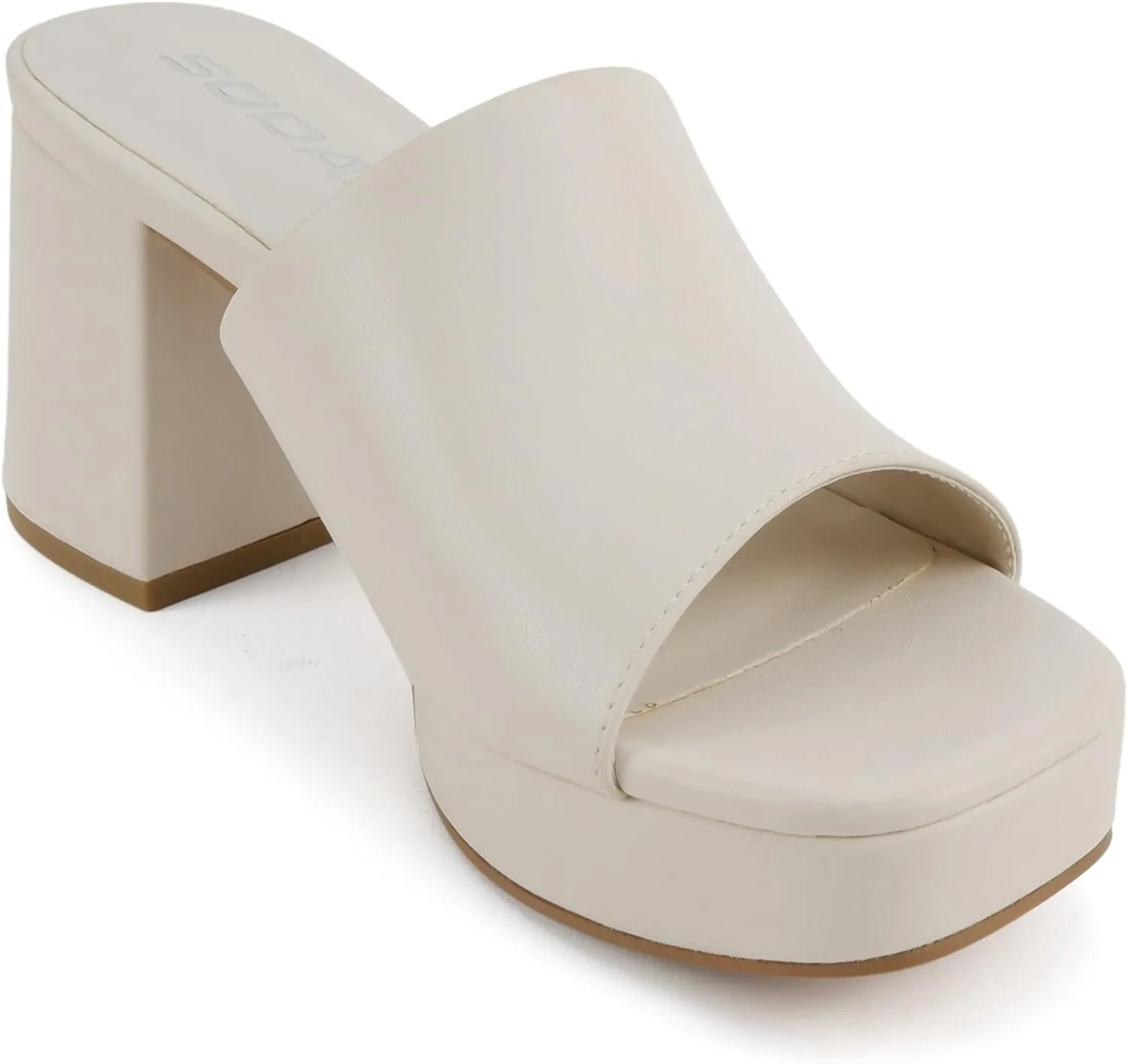 Soda “Zafer” ~ Women Square Toe Single Band Upper Medium Heel Platform Slide Sandal