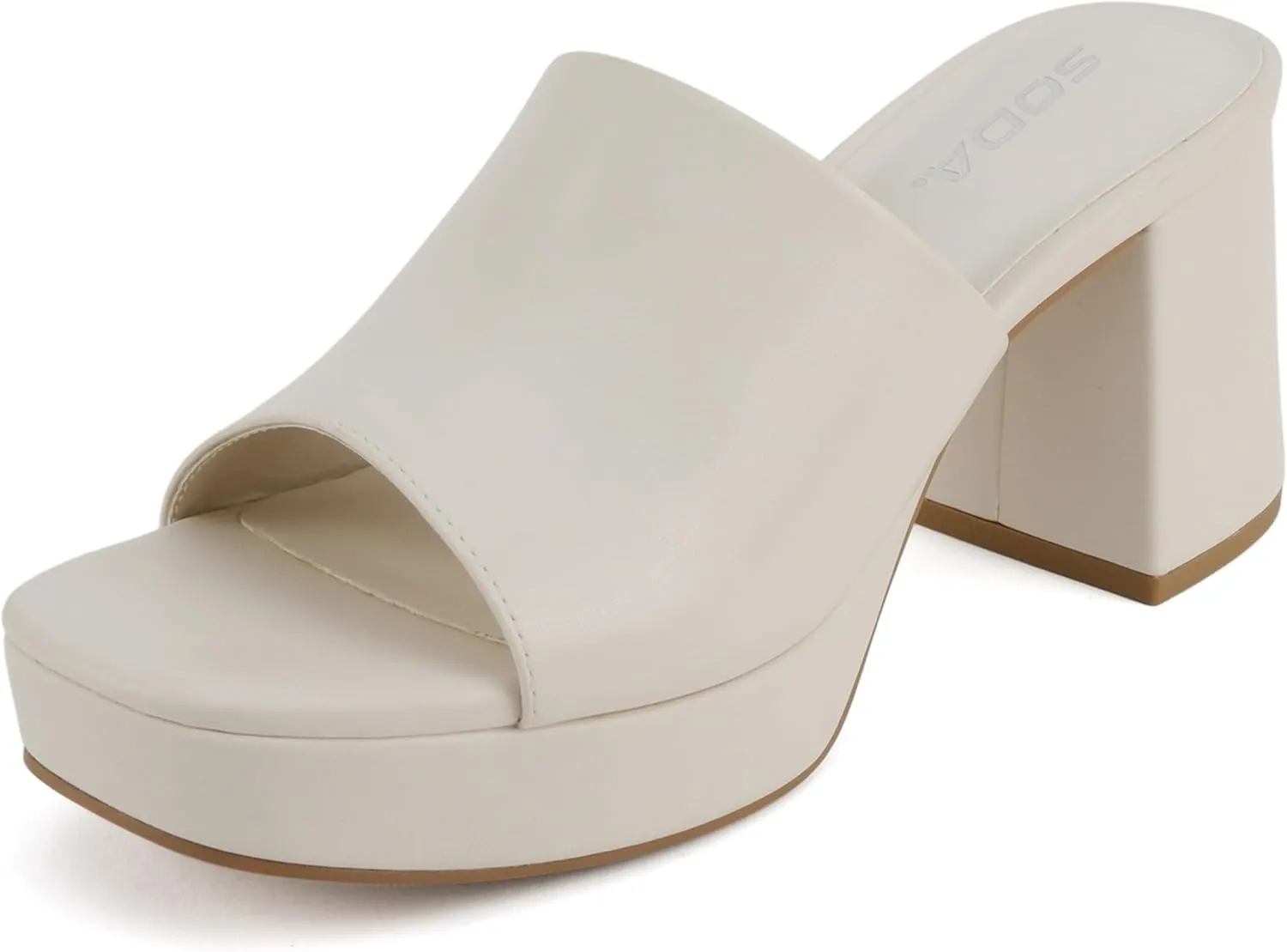 Soda “Zafer” ~ Women Square Toe Single Band Upper Medium Heel Platform Slide Sandal
