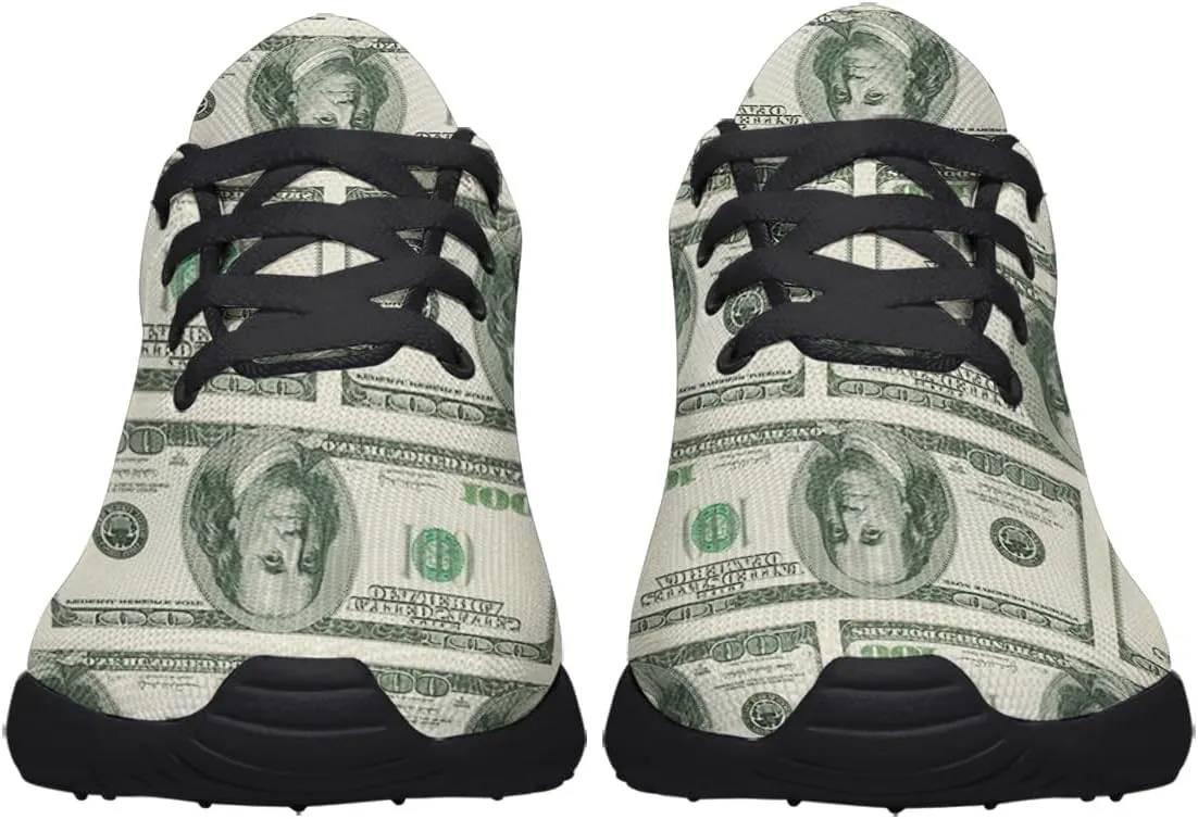 Sonzj-II Money Pattern Fashion Ultra Lightweight Running Sneakers Men Women 100 Dollar Bill Print Walking Tennis Shoes