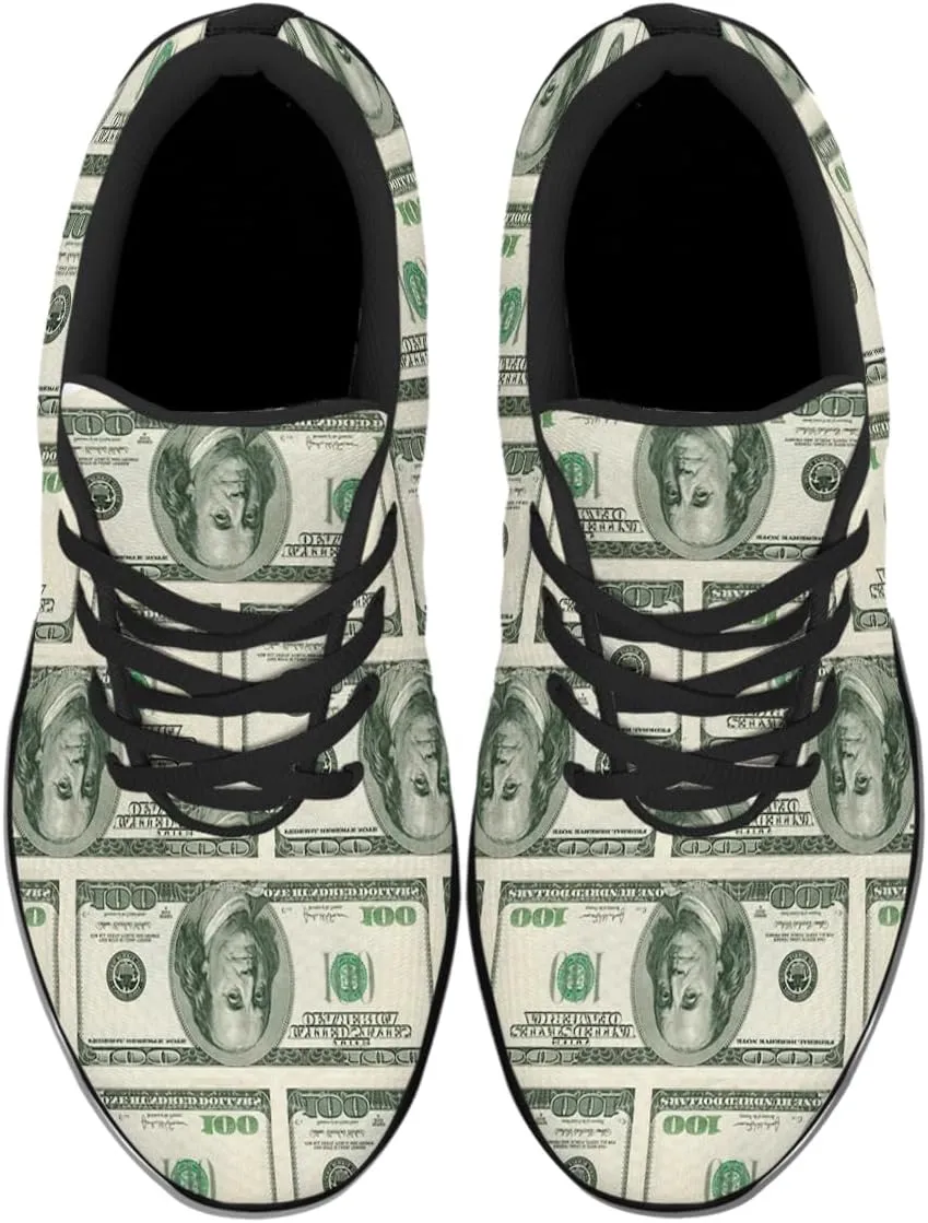 Sonzj-II Money Pattern Fashion Ultra Lightweight Running Sneakers Men Women 100 Dollar Bill Print Walking Tennis Shoes
