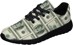 Sonzj-II Money Pattern Fashion Ultra Lightweight Running Sneakers Men Women 100 Dollar Bill Print Walking Tennis Shoes