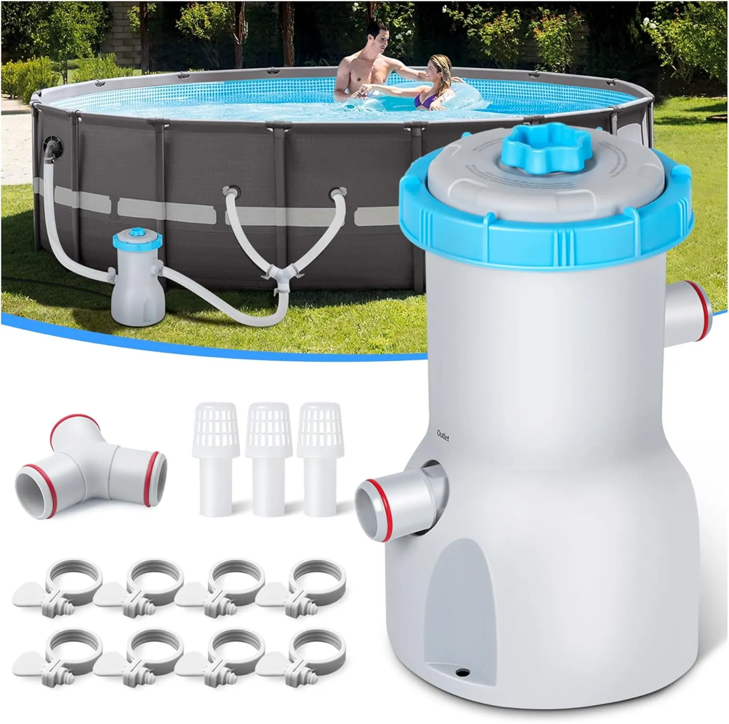 Standard Series Above Ground Pool Filter Pump - 800 GPH Flow Rate | Rapid Circulation & Micro-Debris Filtration, Pool Cartridge Filter Pump System - Keep Water Crystal Clean & Clear - Blue