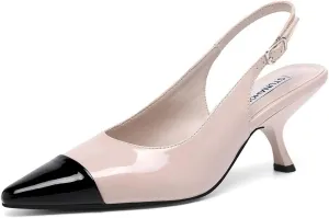 STUNAHOME Womens Slingback Kitten Heels Closed Pointed Toe Bowknot Knitted Slip On Work Pumps Dress Shoes, Gold