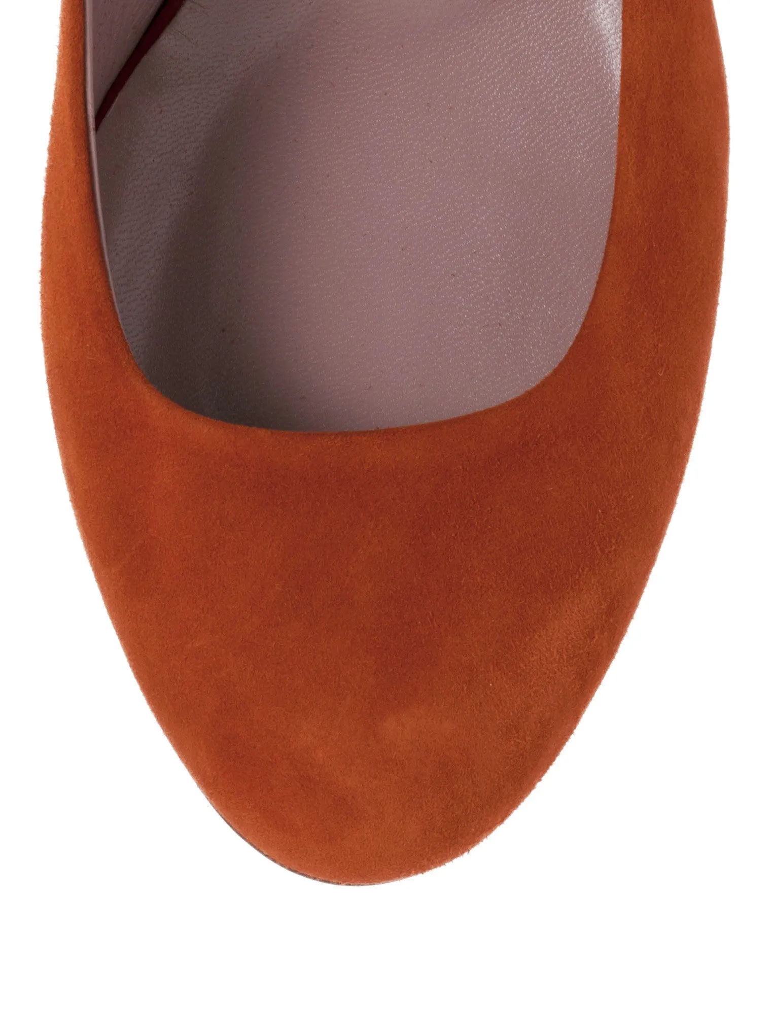 Suede Round Toe Bamboo Heel Low-Heel Pump - Orange