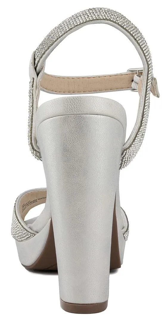 Sugar Women's Two Piece Block Heel Dress Shoe Ladies Ankle Strap Pump Sandal with Bead Detail - Open Back - Prisila Silver 9